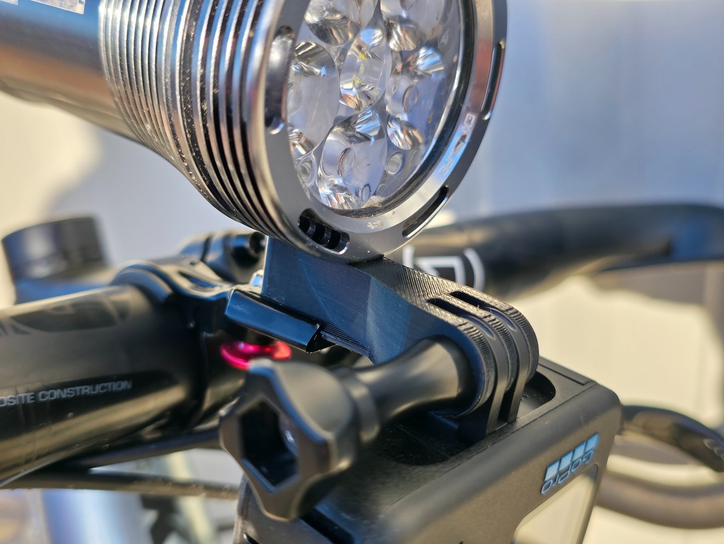 Duo Mount on the bike with gopro and exposure light mounted on it