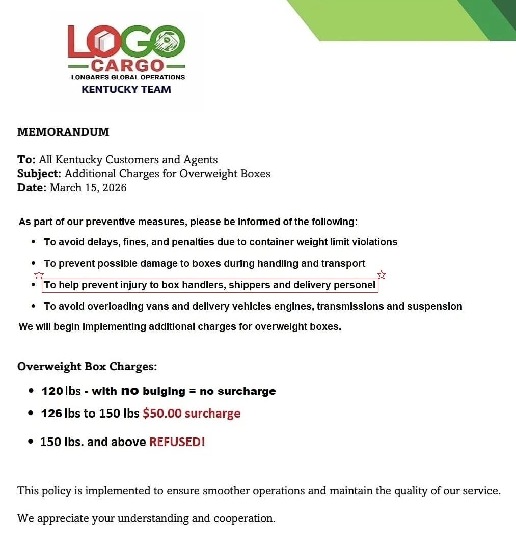 Overweight boxes have a greater chance of injury, hurting and harm to balikbayan box handlers