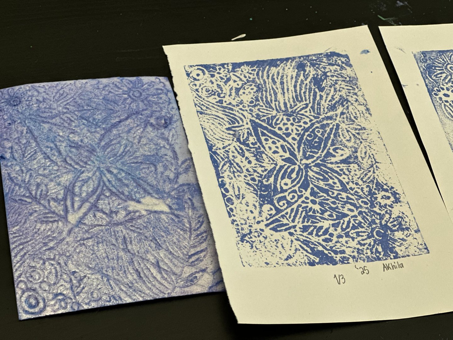 styrofoam block printing plate and print on paper laying on a table