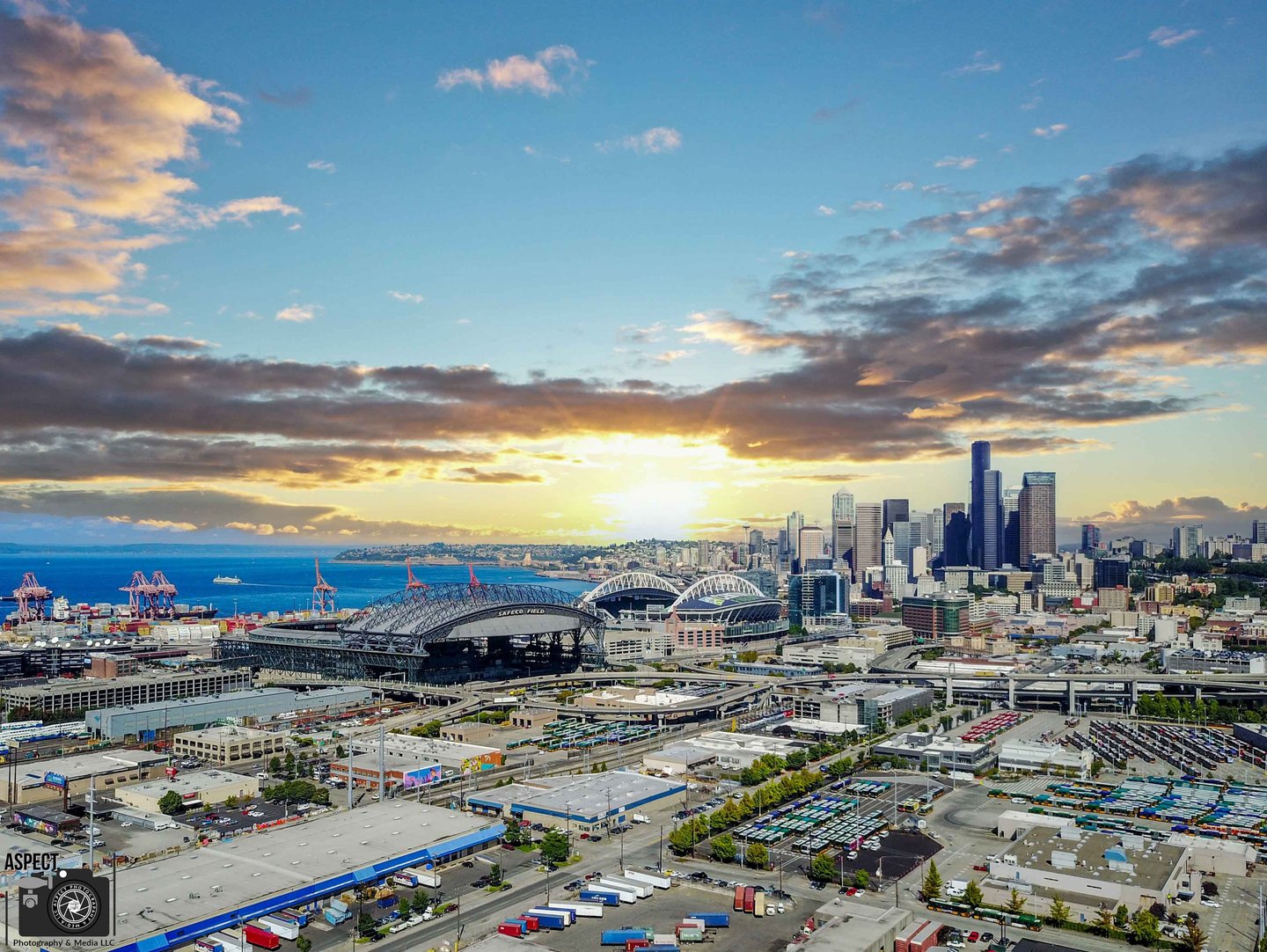 Drone Photography in Seattle Washington Industrial and Commercial zone.