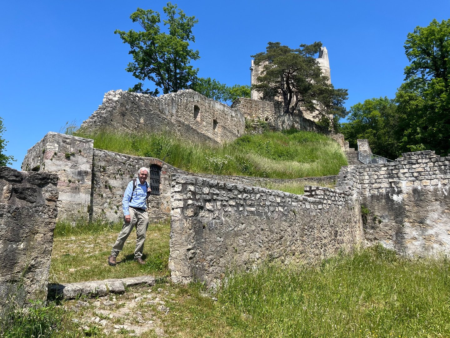View looking up at Ruine Homburg, a ruined castle in Läufelfingen Switzerland