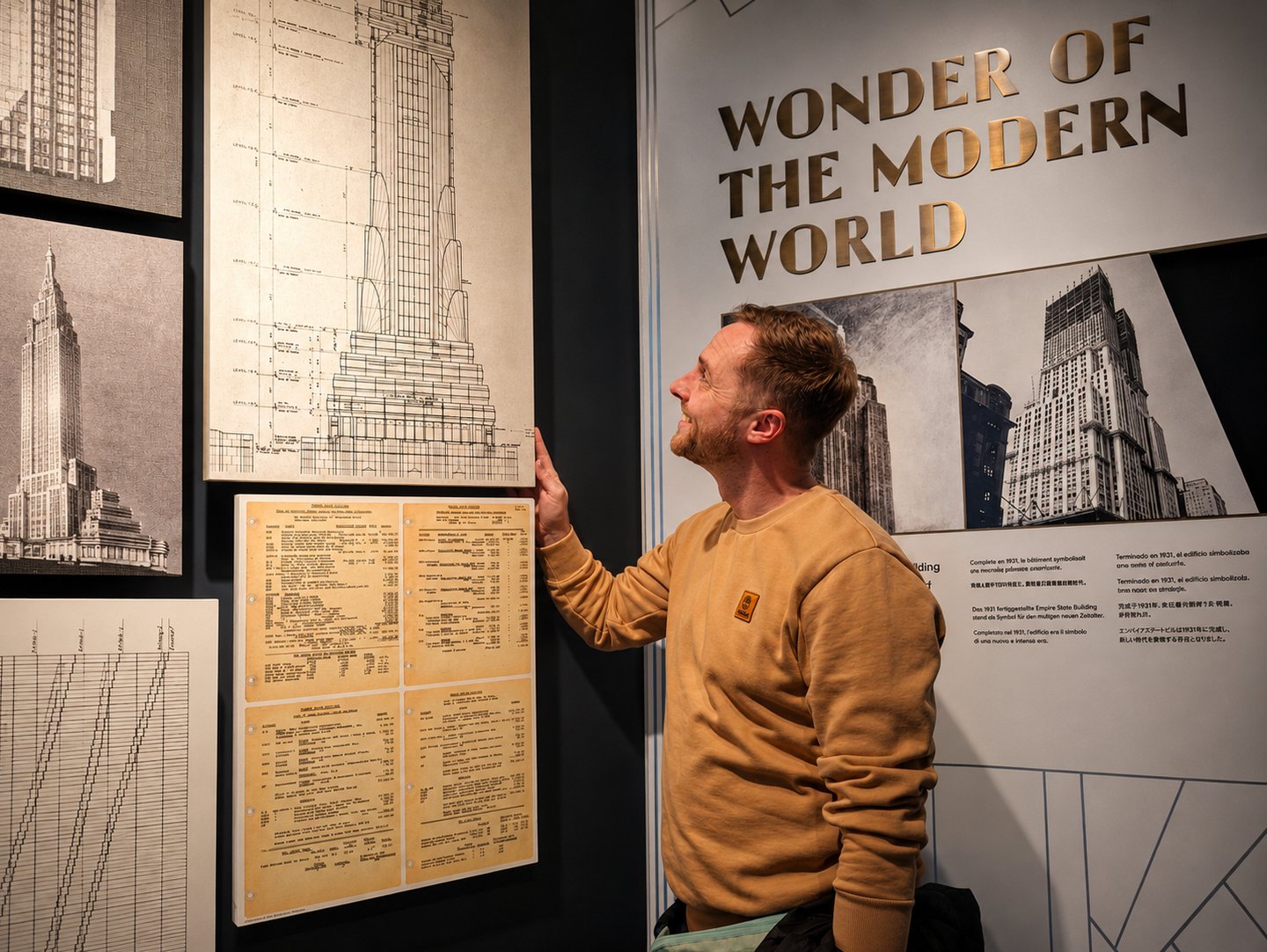 Rafał Młynarczyk na wystawie dotyczącej historii i konstrukcji Empire State Building