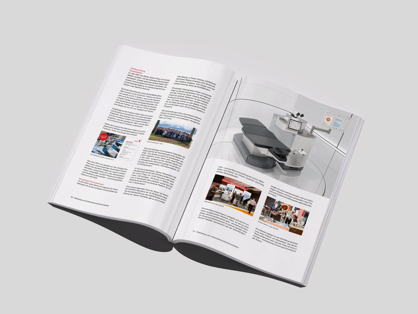 Doppelseite mit Text und Bildern im Geschäftsbericht