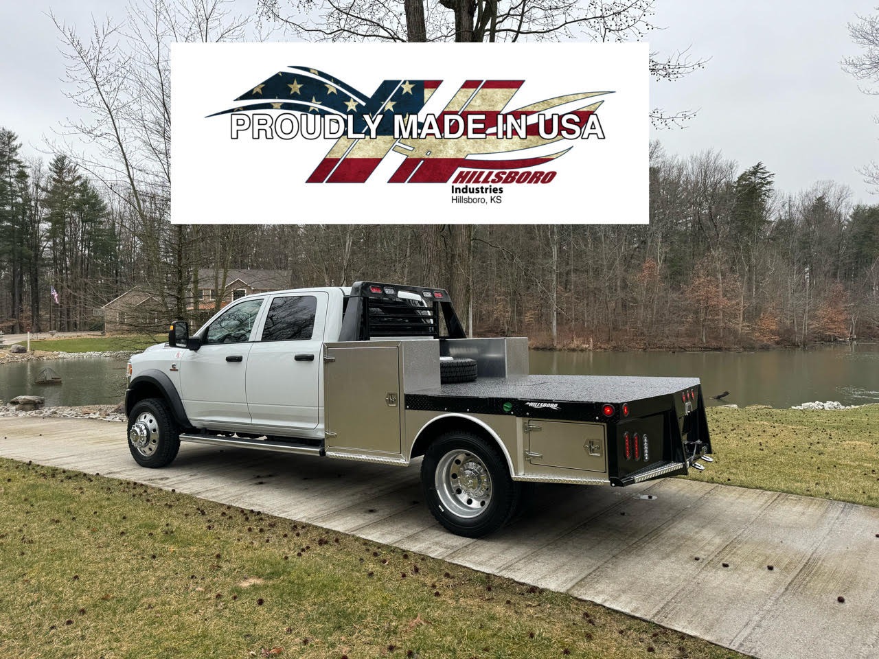 Hillsboro Industries Flatbed Ram 3500 cummins cab chassis aluminum and steel hybrid with toolboxes