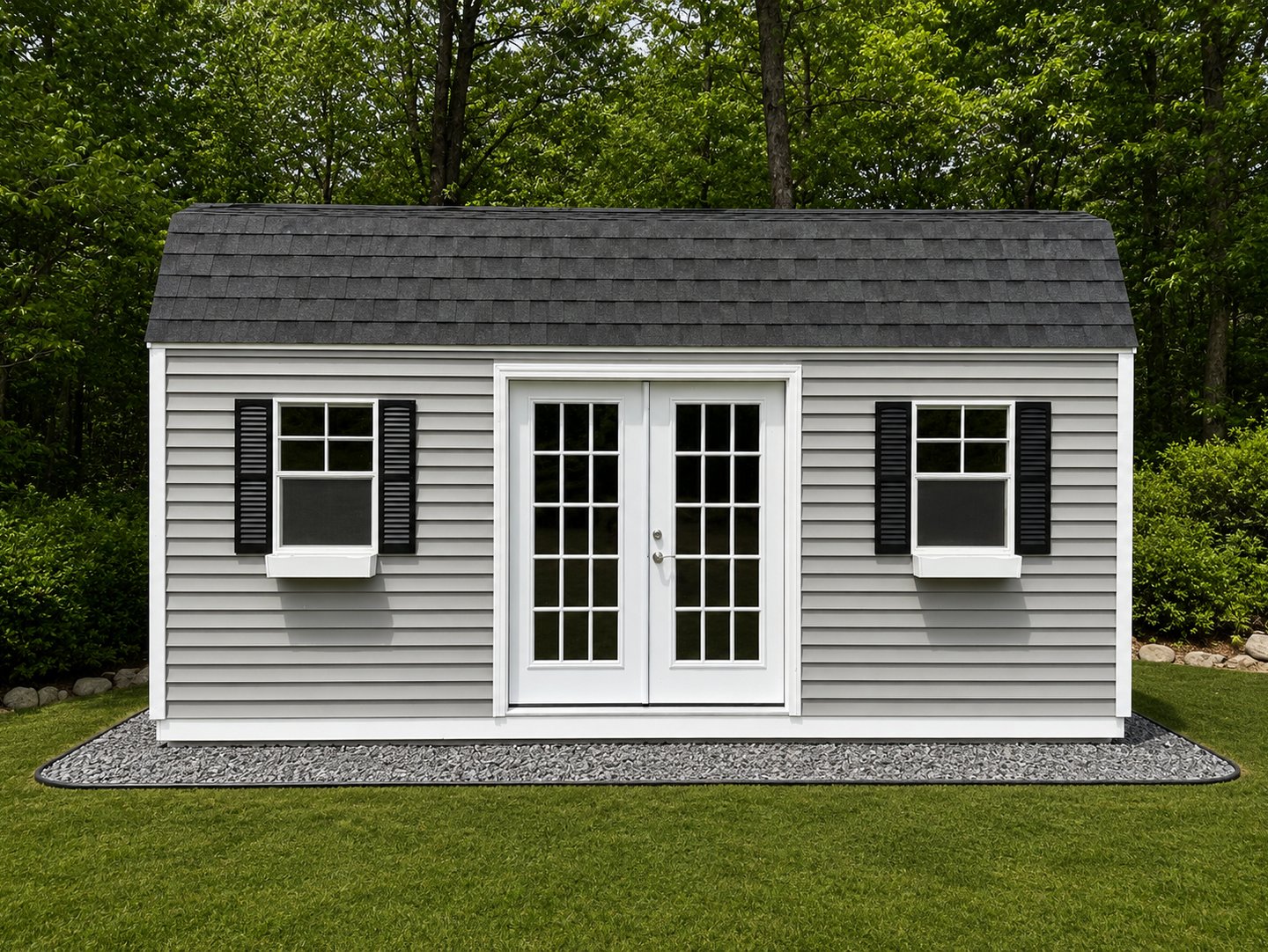 high imperial barn shed with double french door installed in pembroke, ma