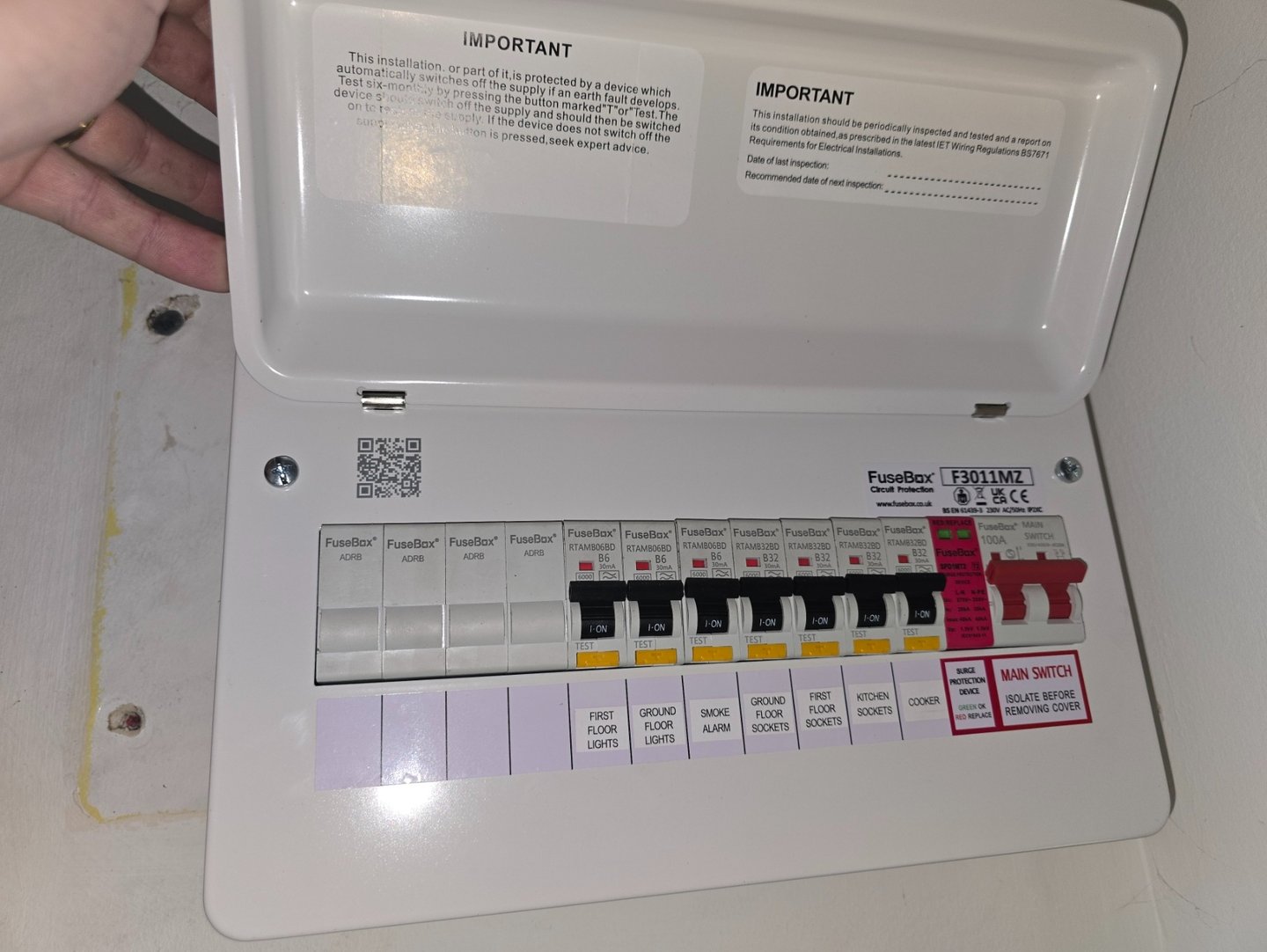 Completed FuseBox consumer unit upgrade with RCBOs and surge protection in Ashford