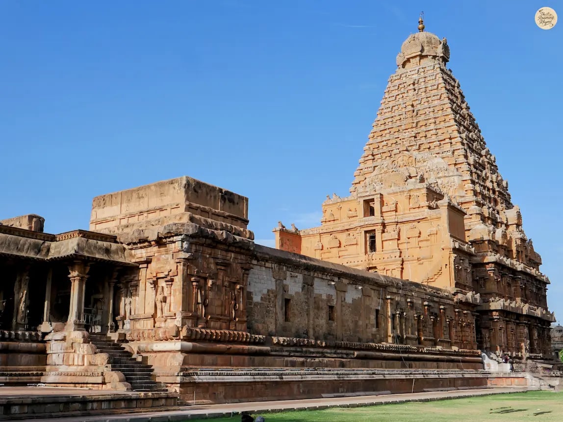 Full-frame view of Brihadeeswara Temple complex in Thanjavur, Tamil Nadu