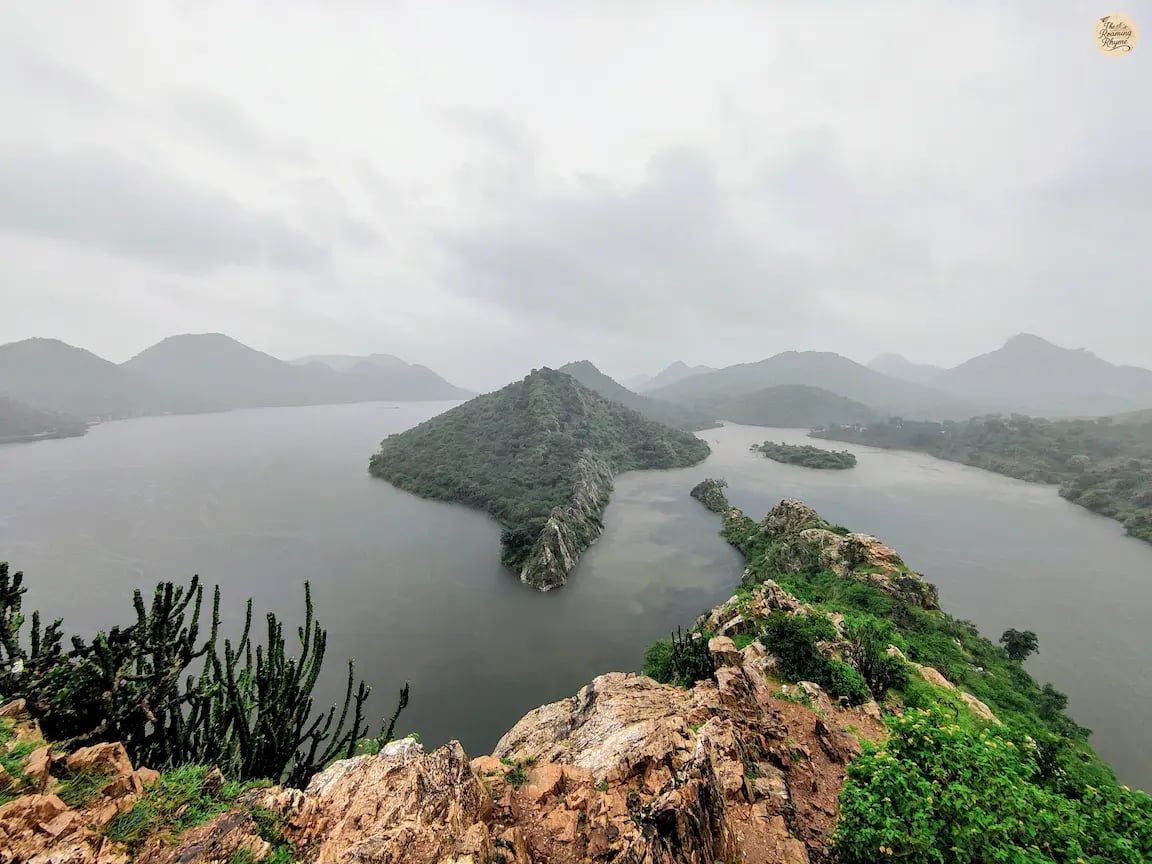 View of Aravalli hills and Badi Lake from Bahubali Hills, Udaipur.