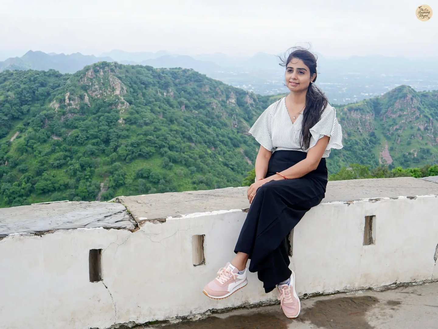 Scenic hill and green valley view from Sajjangarh Fort monsoon palace Udaipur Rajasthan