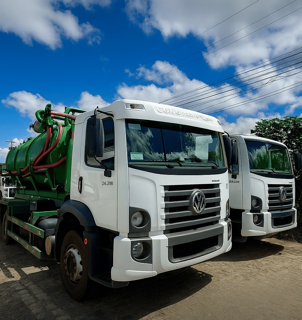 Frota de caminhões limpa fossa da Atlanta em Cuiabá - Atendimento especializado para esgotamento.