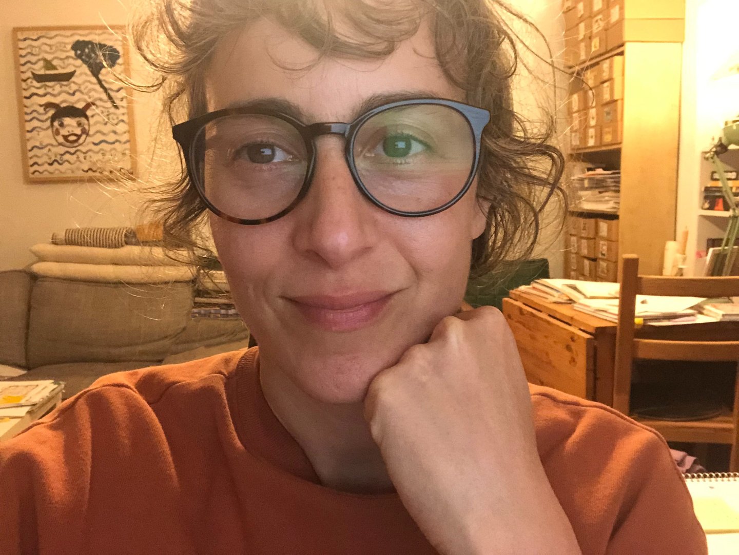 me wearing my glasses and looking into the camera