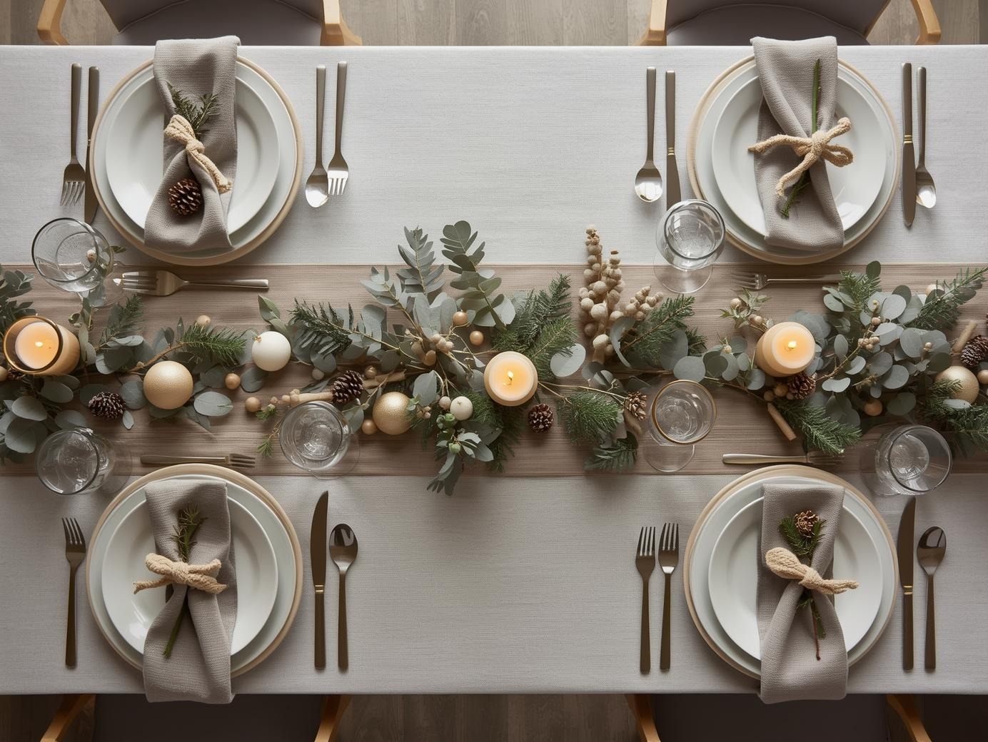 a table setting for a holiday dinner