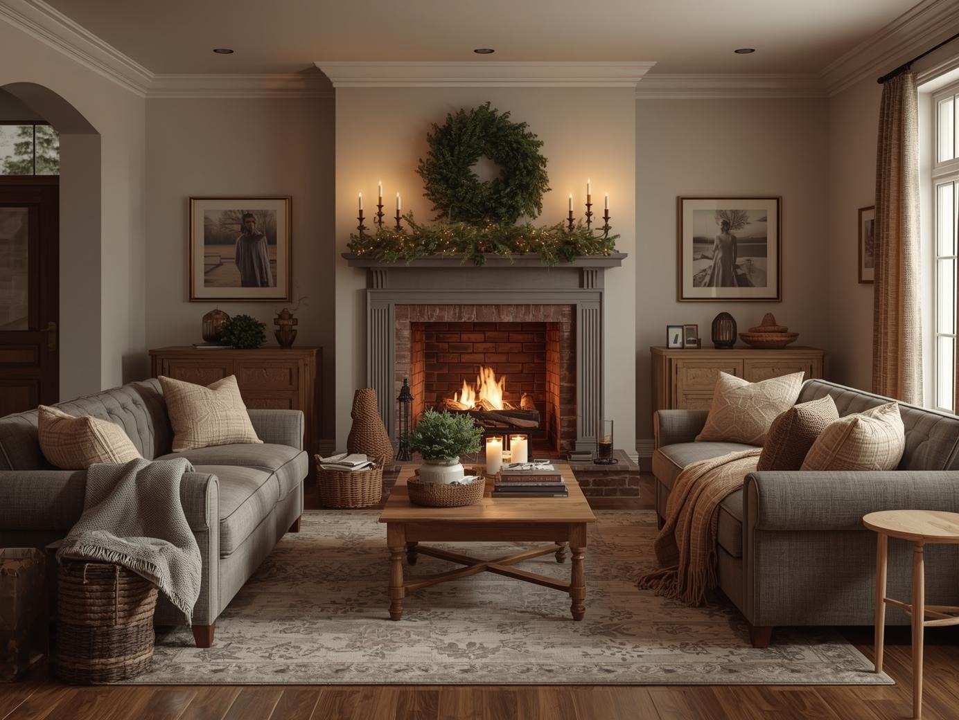 cozy modern living room with a fireplace for winter