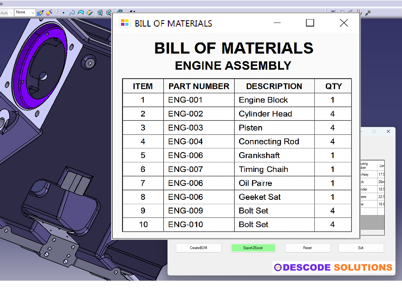 Image depicts CATIA VBA APIs used in CATIA customization to automate BOM table creation