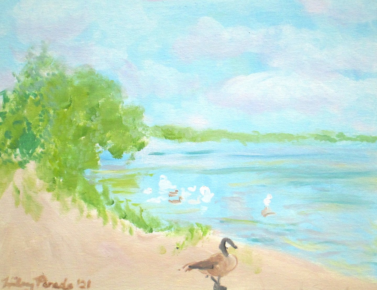 Painting of Canada Goose with Swans
