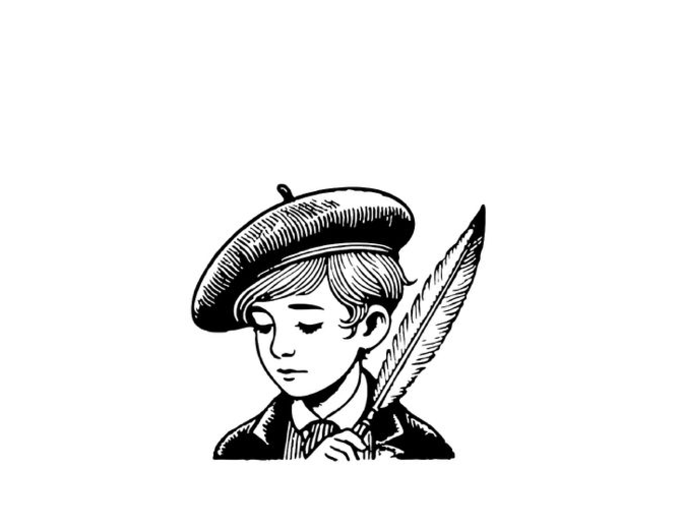 logo d'un jeune enfant avec béret et plume