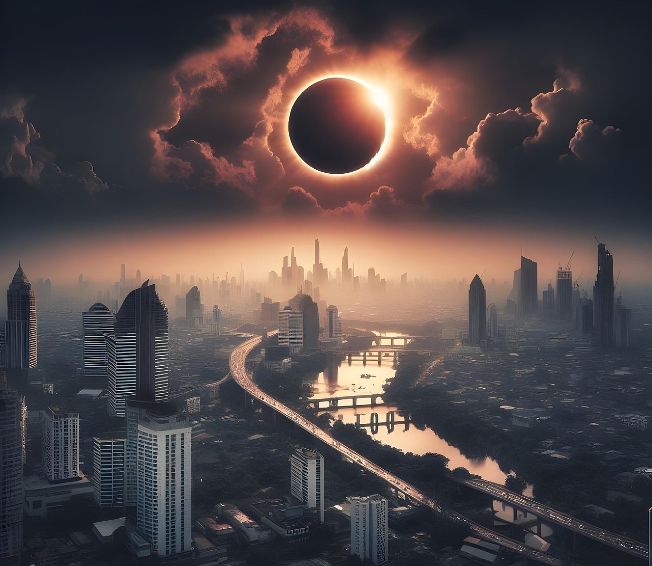 ECLIPSE SOLAR SOBRE UMA CIDADE