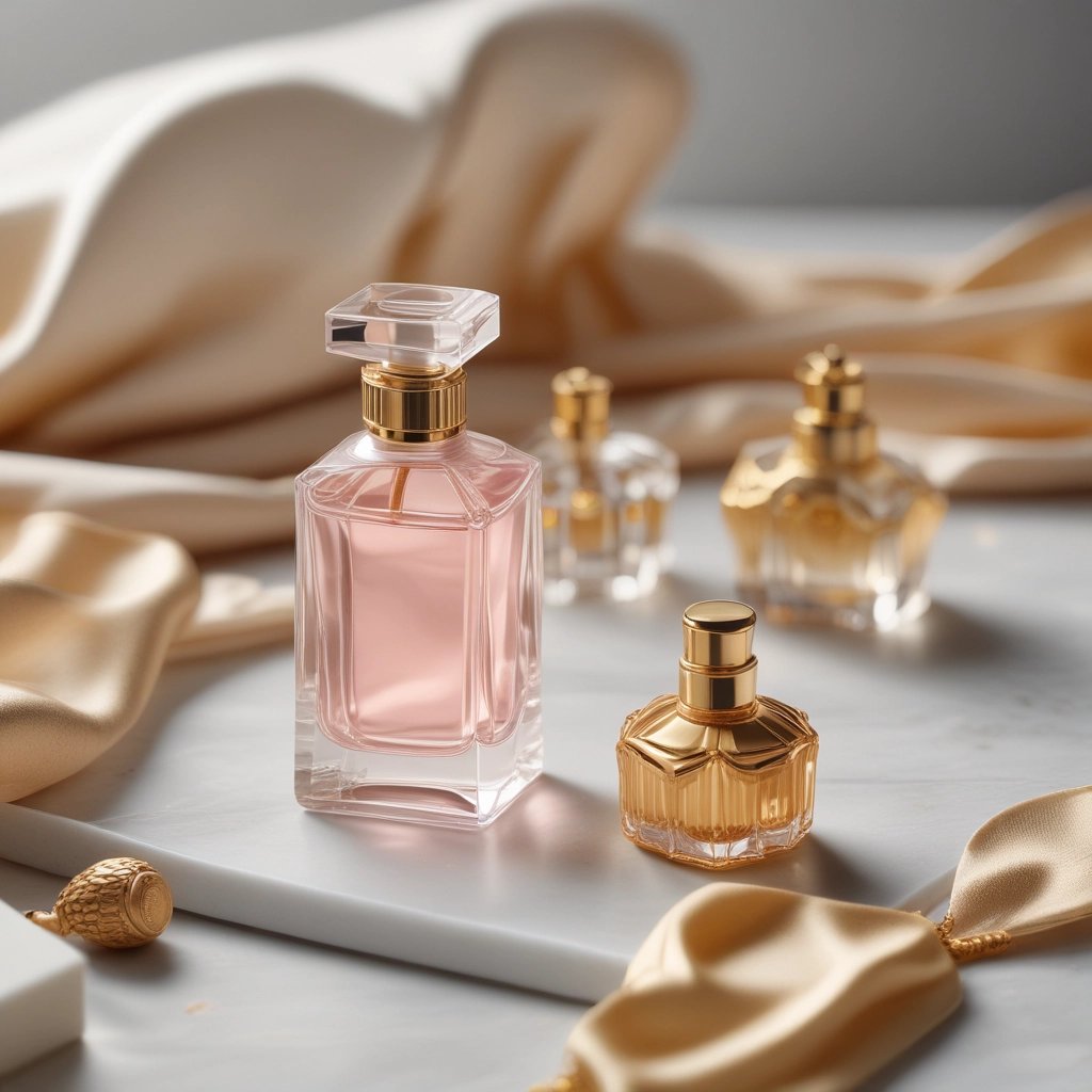 a woman holding a perfume bottle in her hand