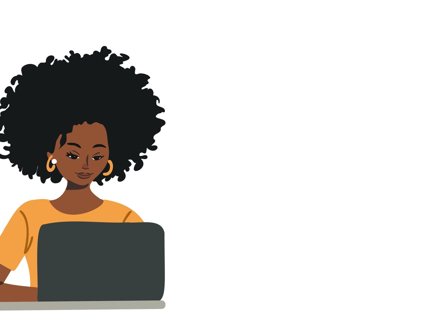 Une femme noire afro travaillant sur sont ordinateur