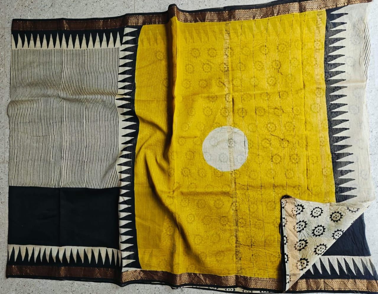 special yellow and white tone maheshwari silk saree