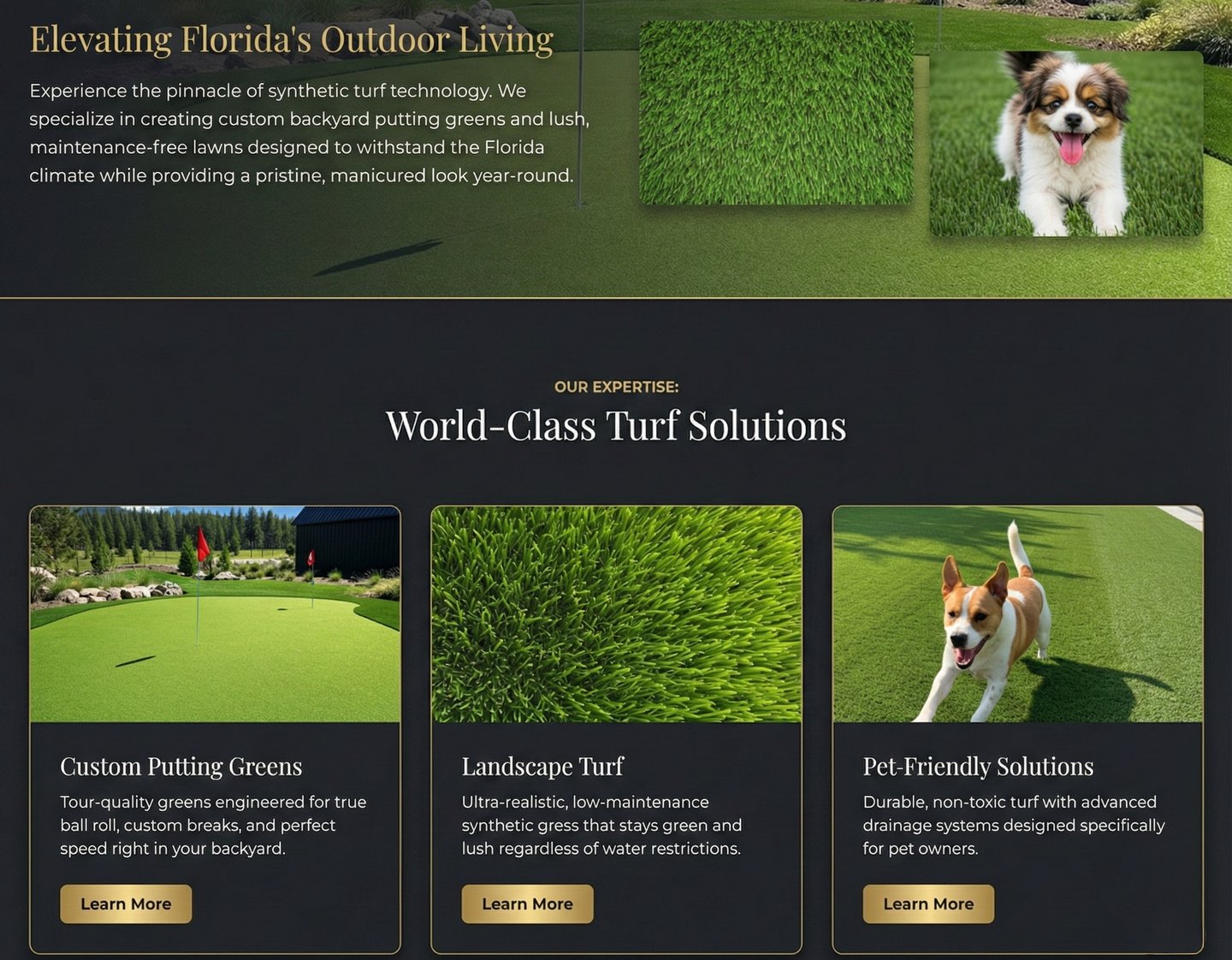 Artificial turf installation for pets in South Florida, backyard putting greens