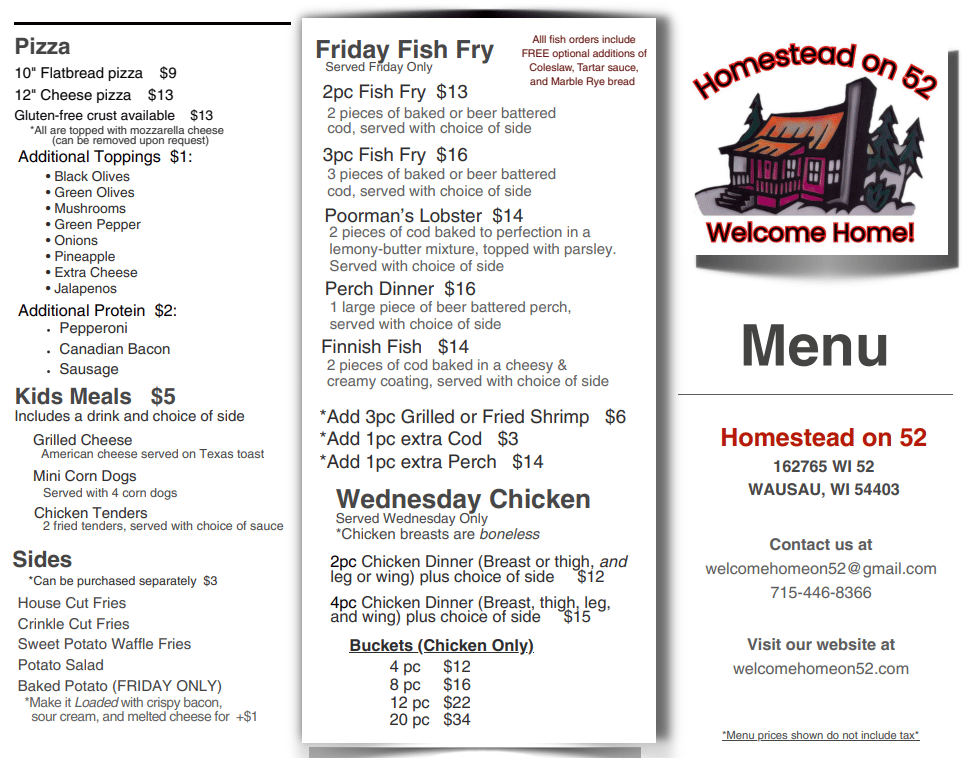 Homestead's Front page Menu