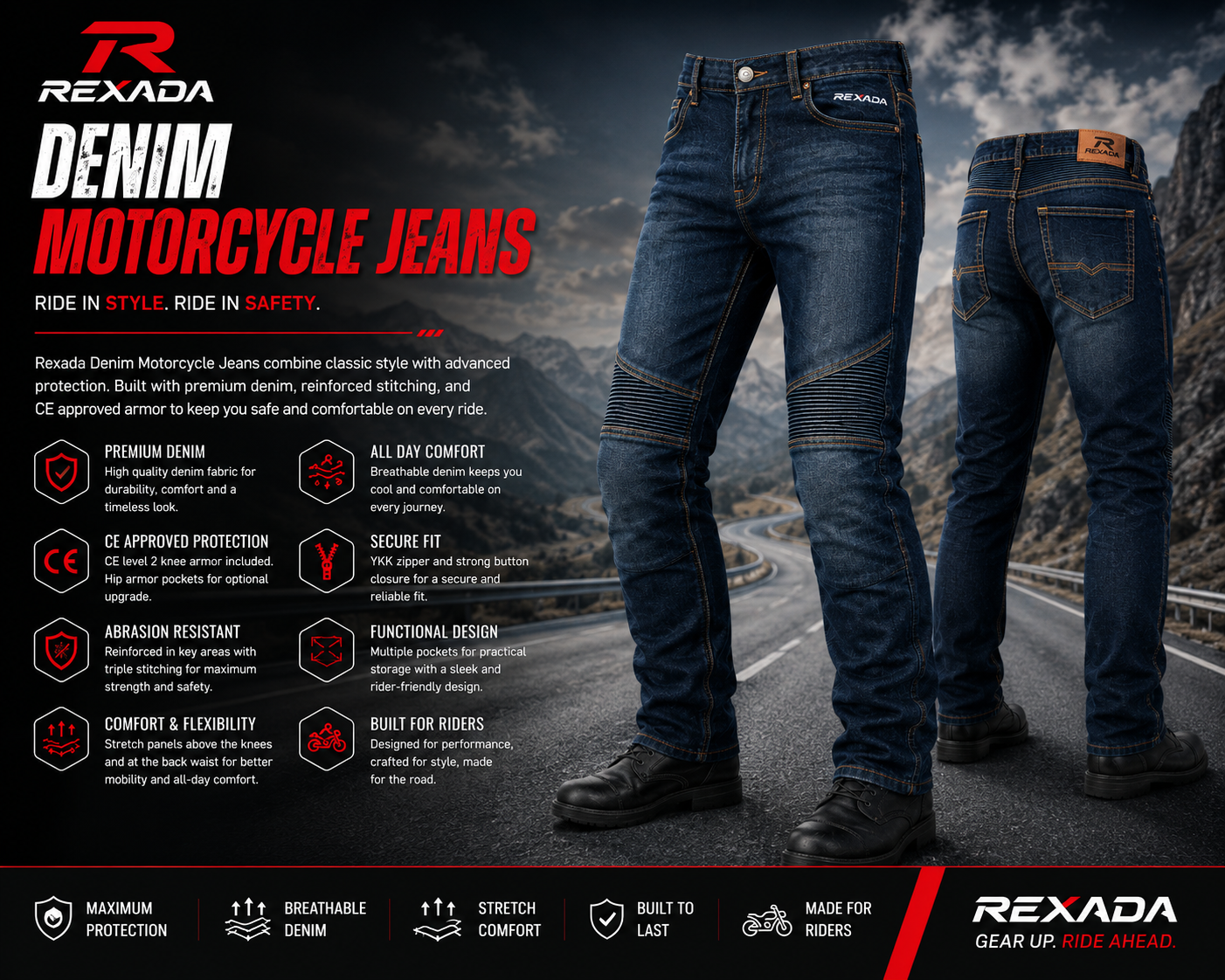 Motorcycle Denim Jeans Pants