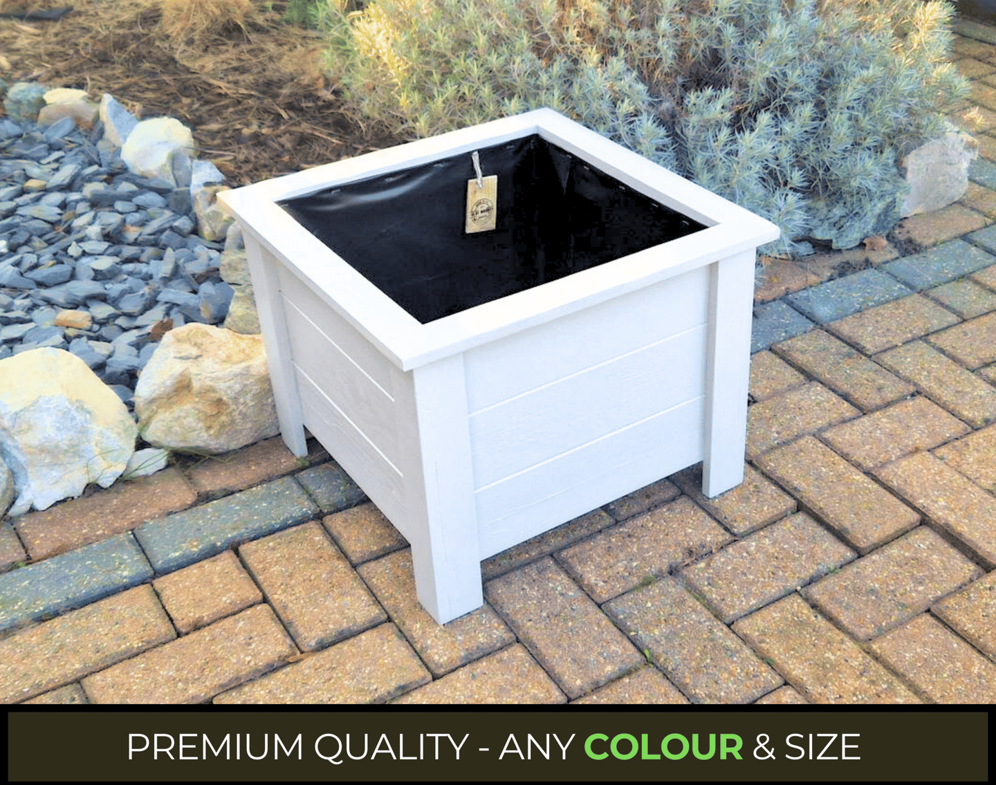 Wooden square planter on legs painted in white colour made from quality wood