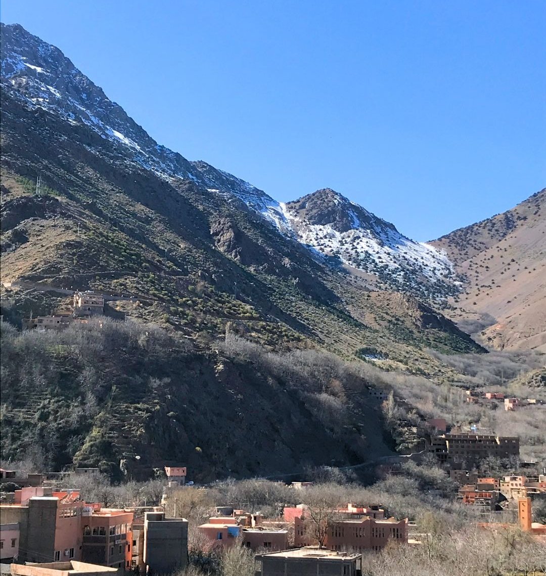 The Atlas mountains with a small village in the foreground