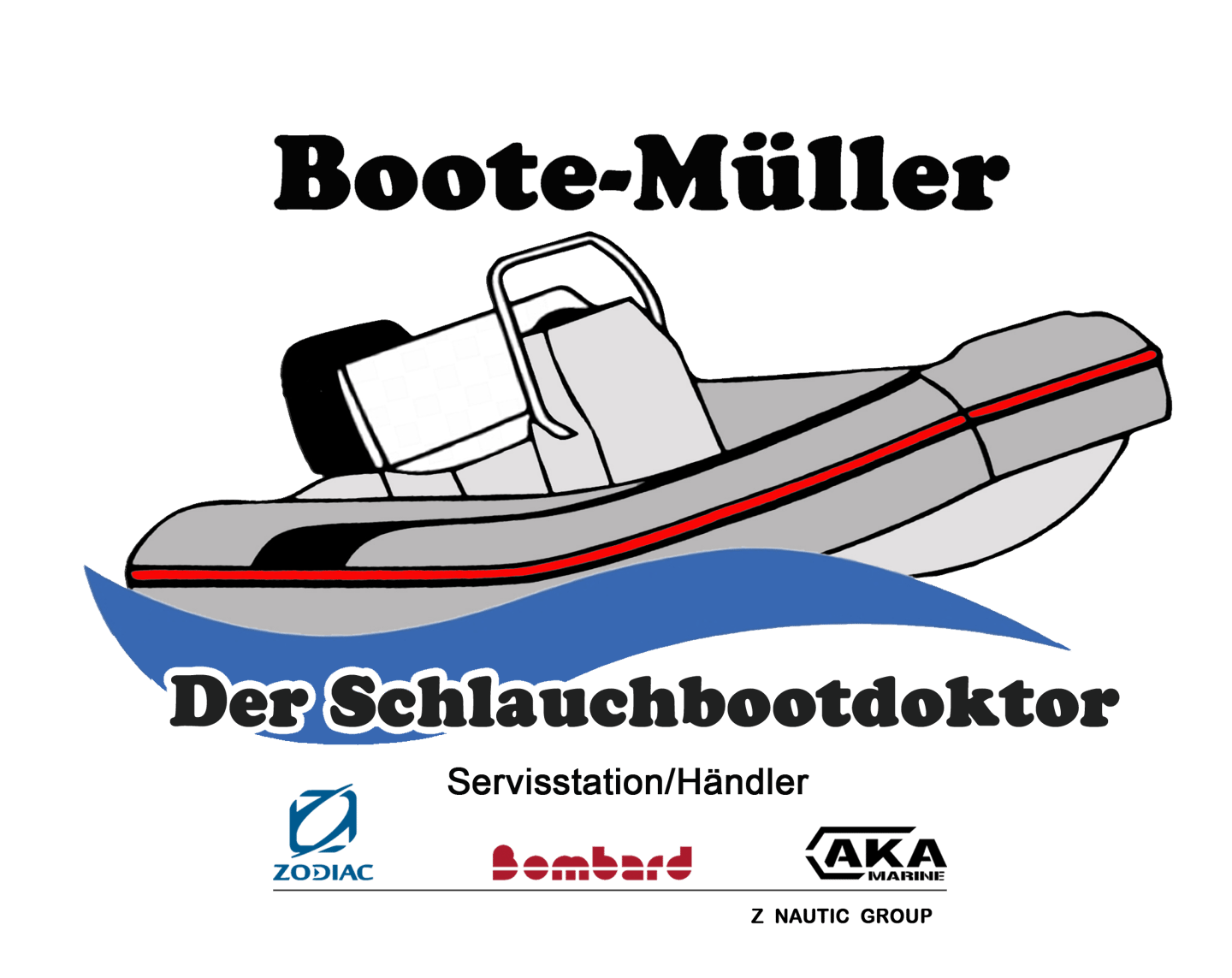 Das Logo von Boote-Müller, ein Boot auf dem Wasser