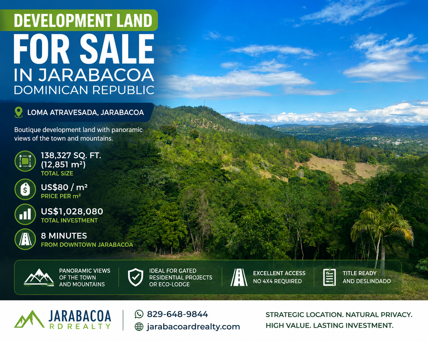 Development Land for Sale in Jarabacoa Dominican Republic with views to the town and mountains