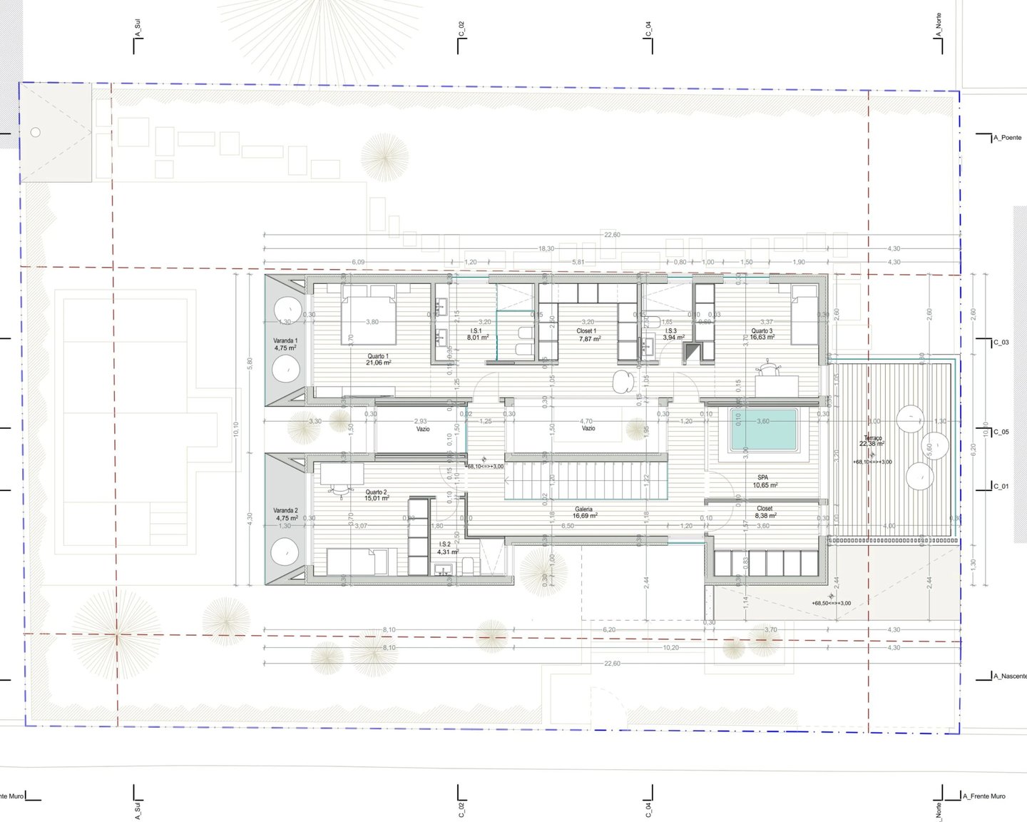 Moradia na Aroeira. Projeto de Arquitetura. Planta do Piso 1.