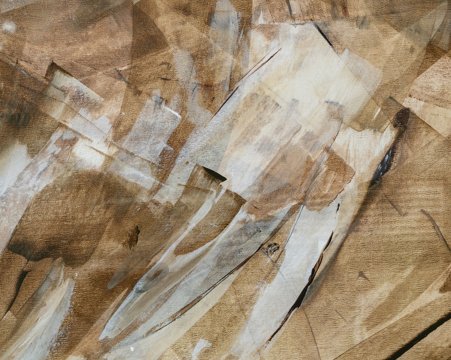 Abstract oil painting texture with layered brown and beige brushstrokes on canvas.