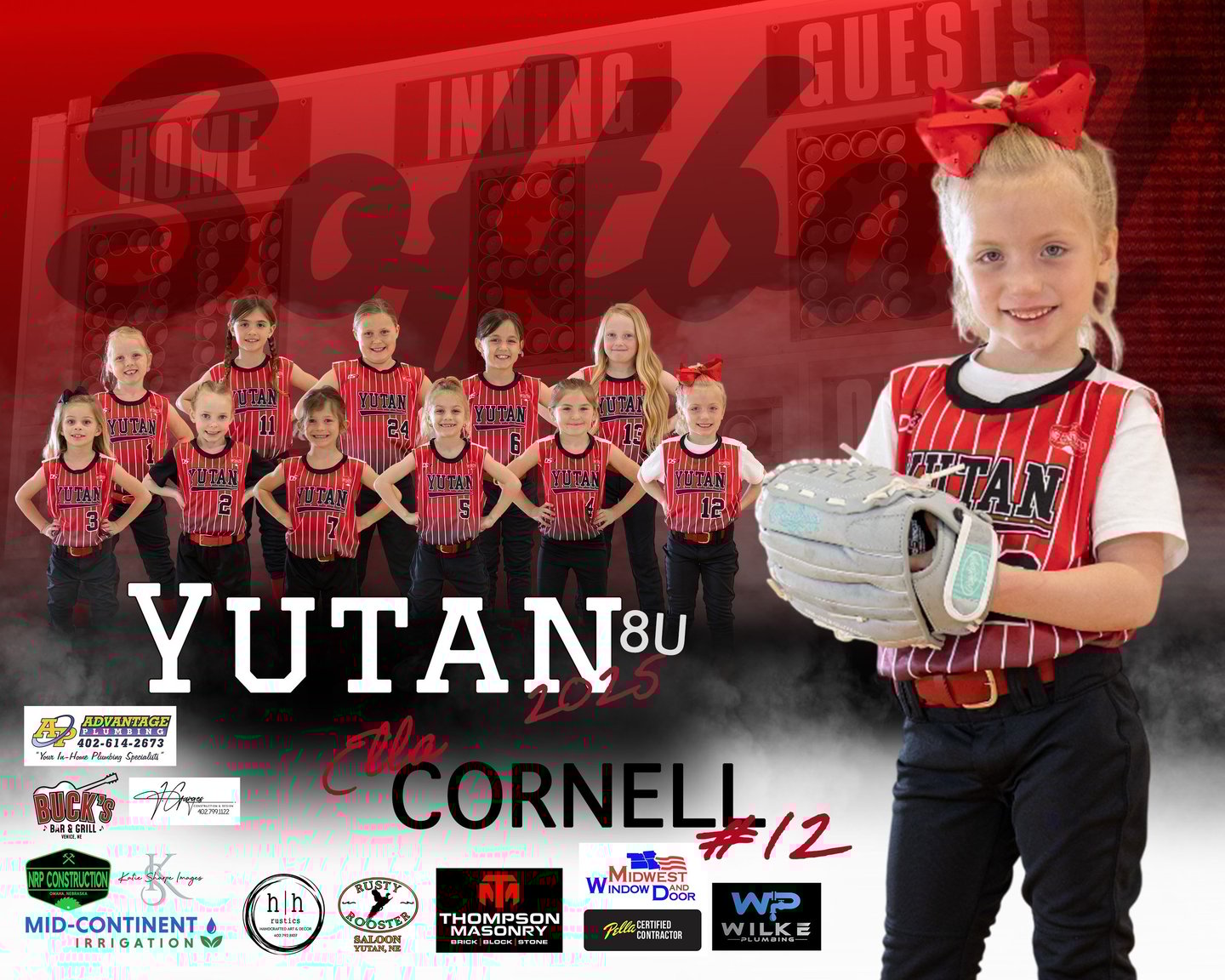 Yutan 8U girls softball team portrait composite as a memory mate.