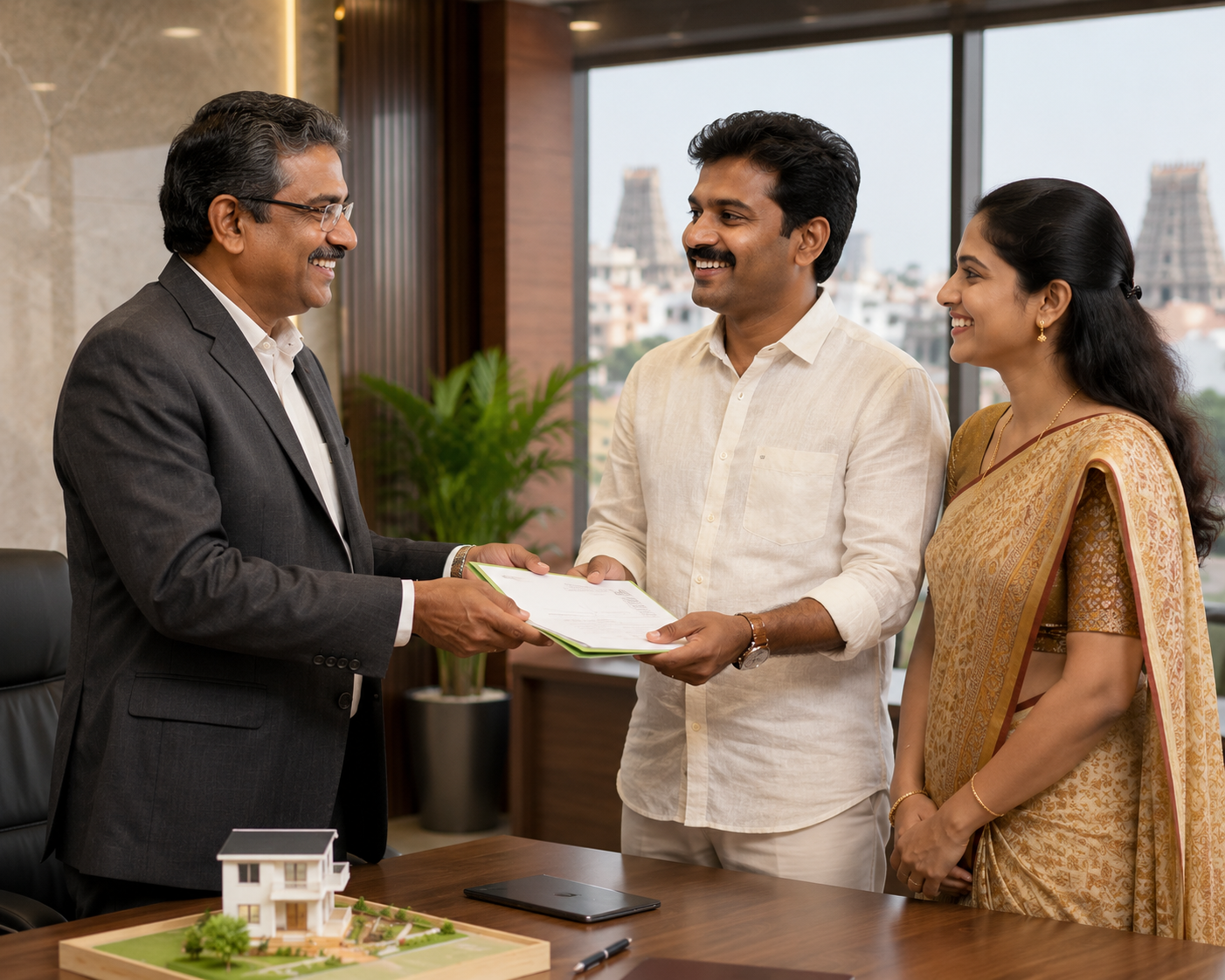 senior associates of diamond associates handing over documents to clients