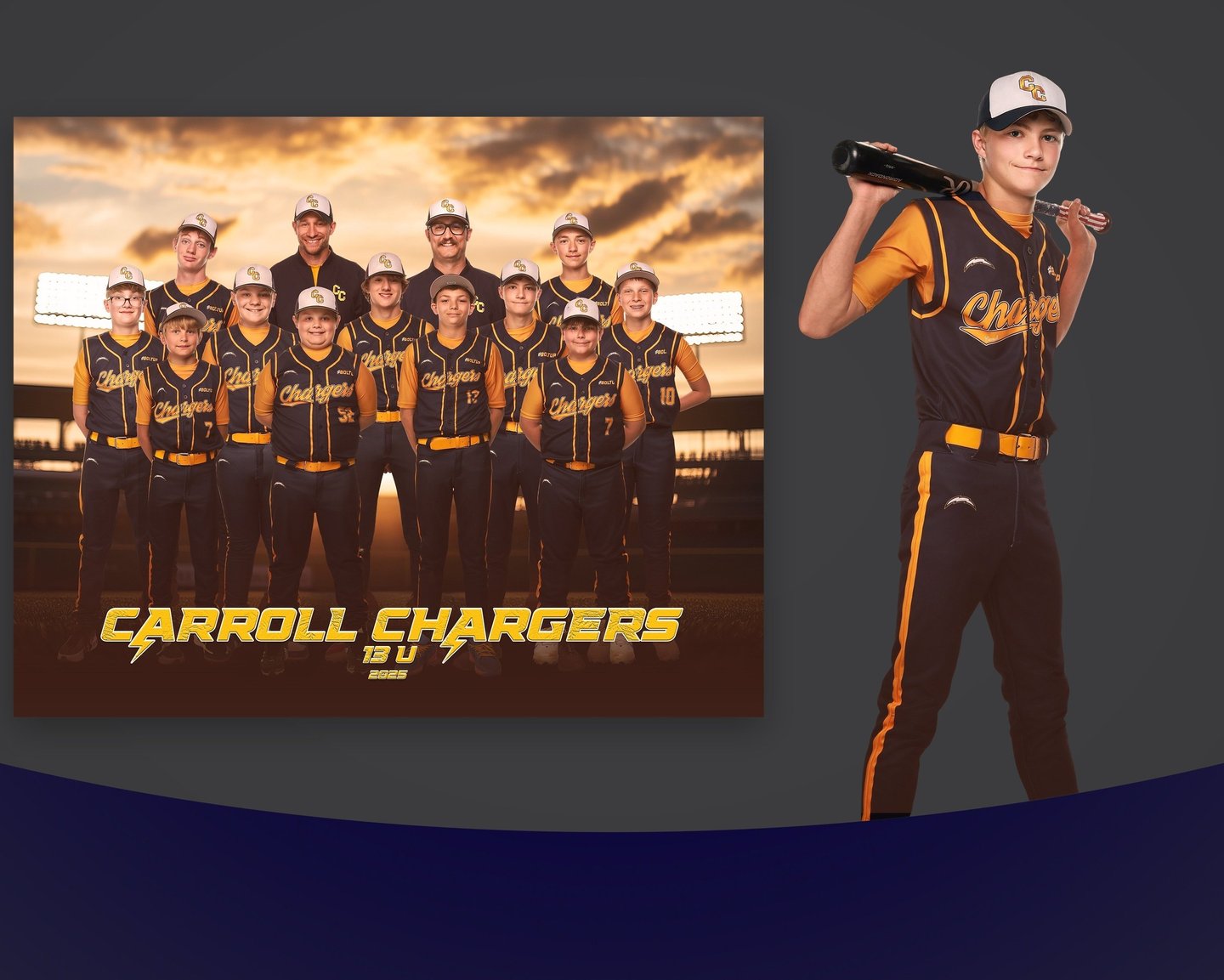 Custom team sports photo design Carroll Chargers