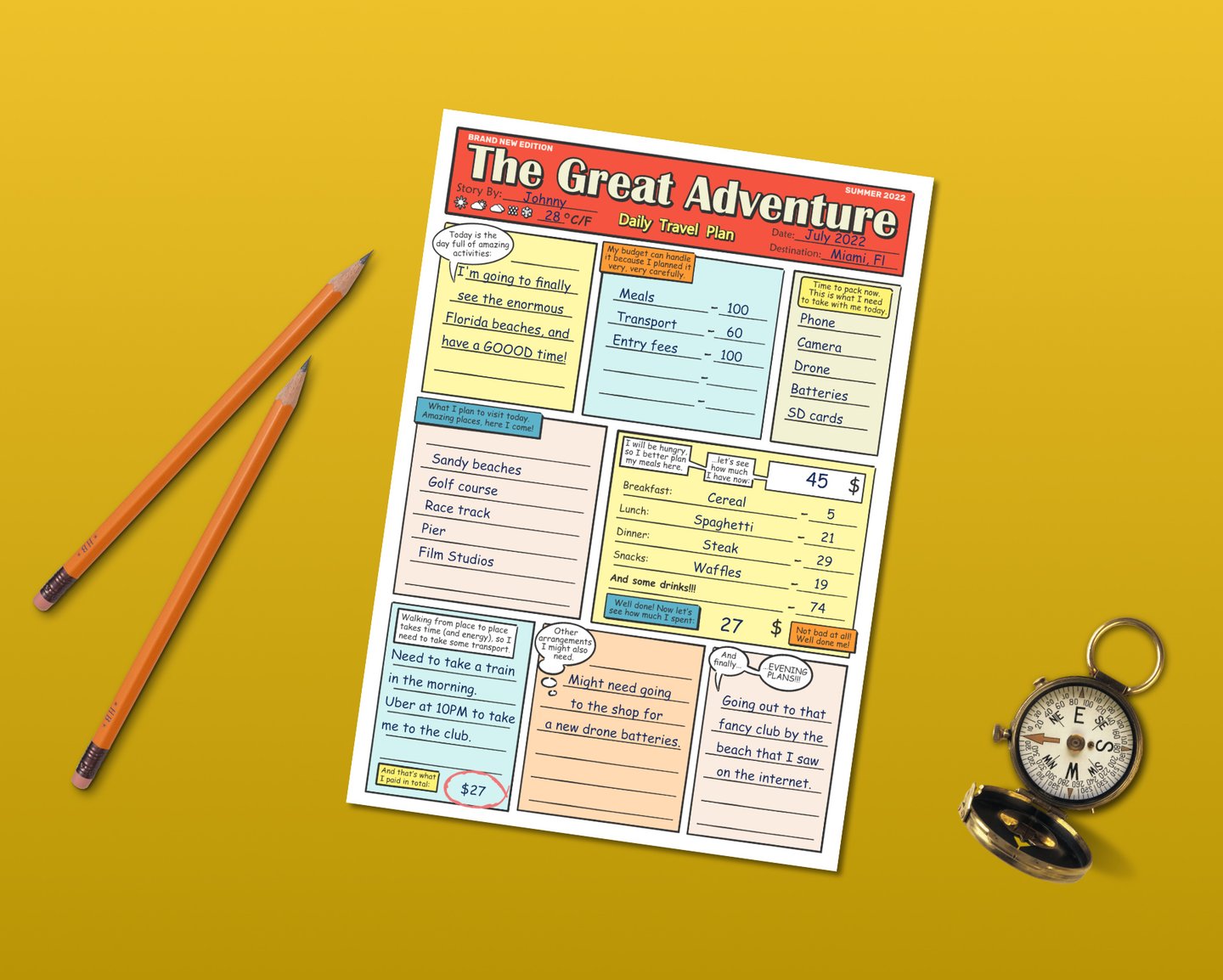 Comic book style holiday and travel planners