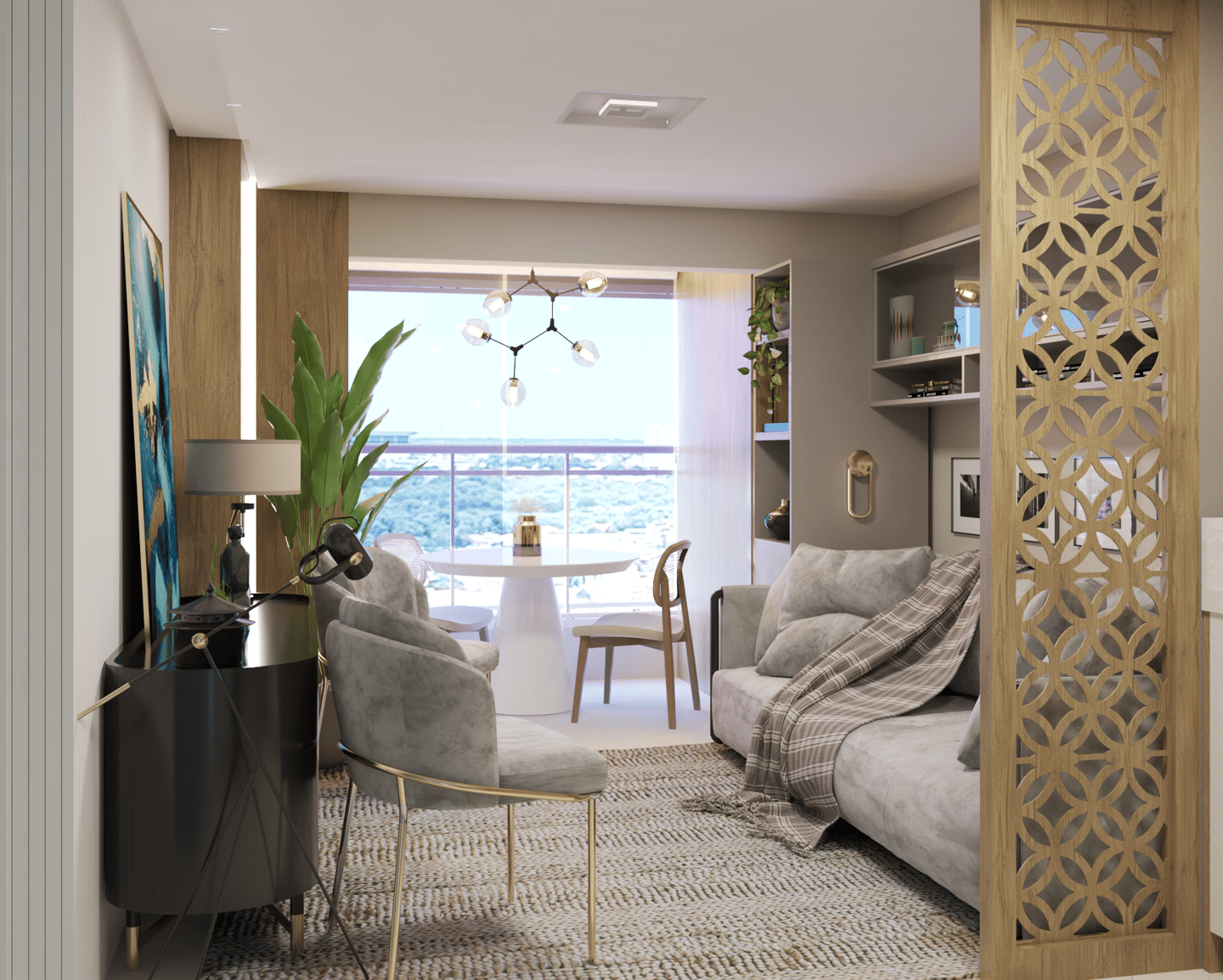 Detalhe de marcenaria planejada em apartamento funcional SP