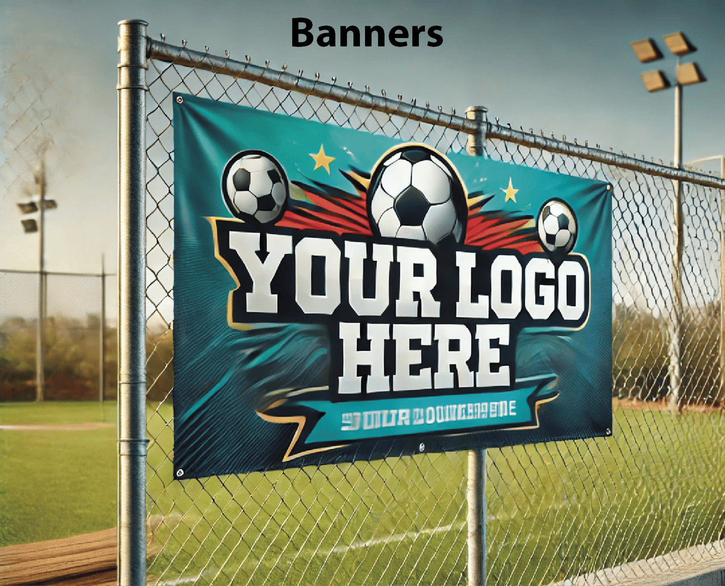 team banner example on a fence next to a feild