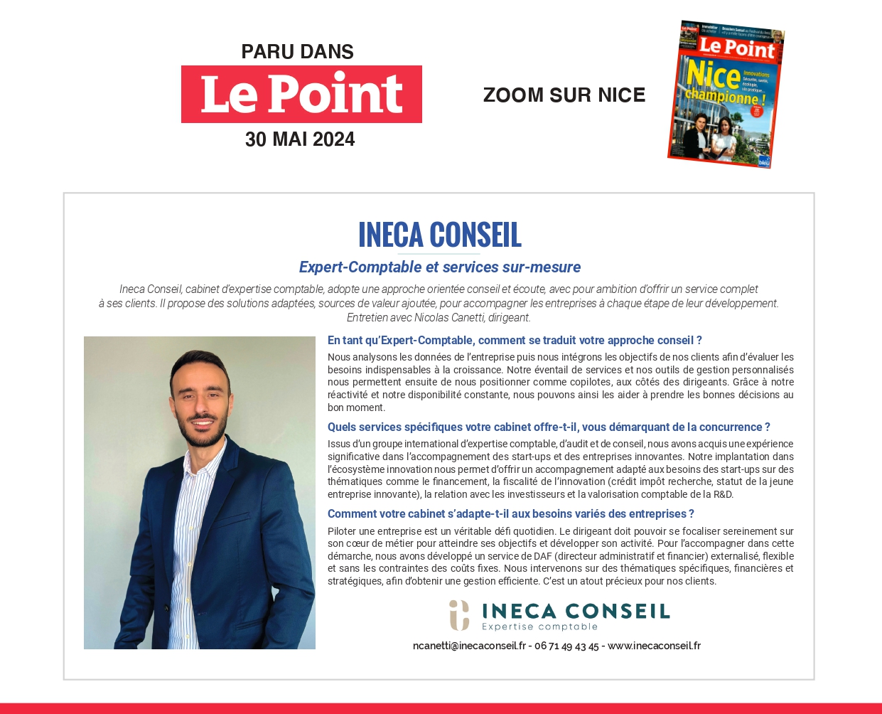 Interview du cabinet Ineca Conseil parue dans Le Point, expert-comptable à Nice et Sophia Antipolis