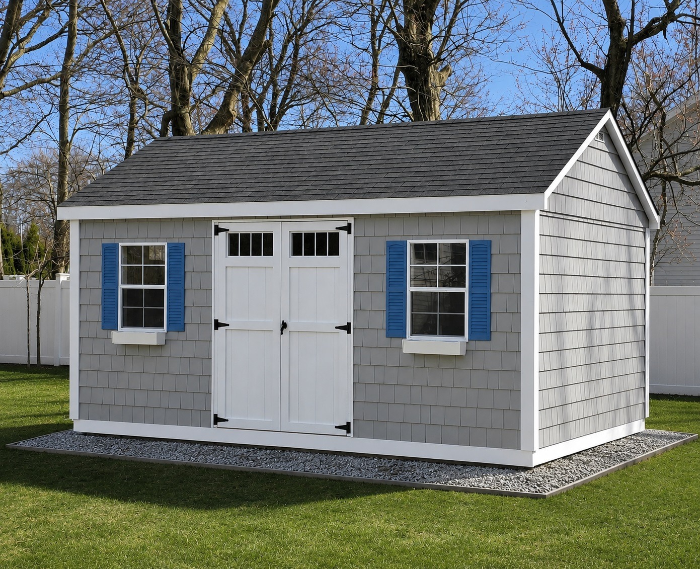 vinyl cedar shingle shed installed on-site in marshfield ma by imperial custom sheds