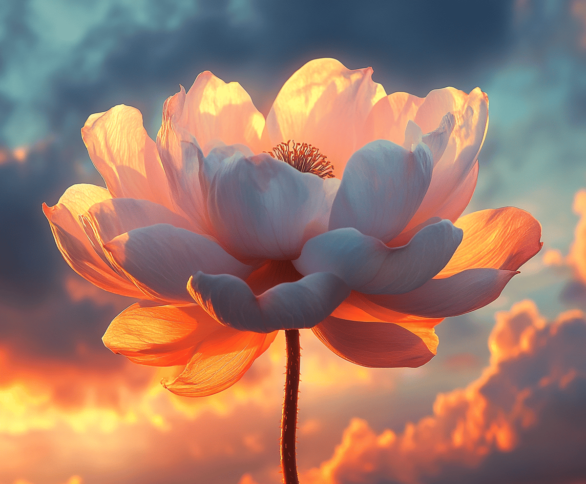 Flor renaciendo en un atardecer 