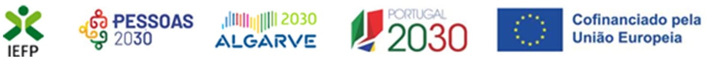Logos for IEFP, Pessoas 2030, Algarve 2030, and Portugal 2030 co-financed by the European Union.