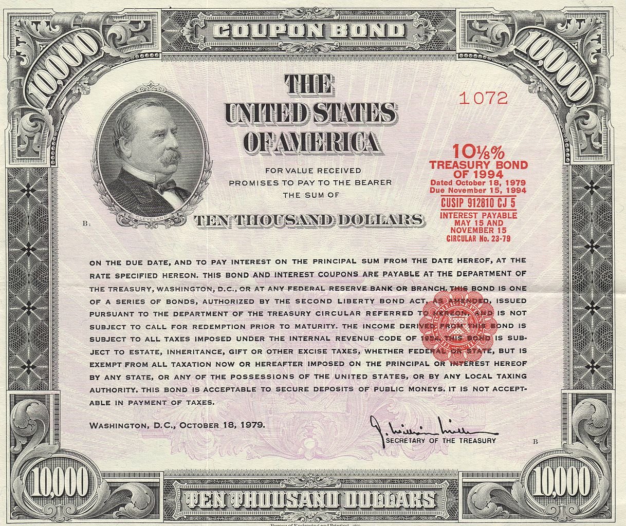 treasury bond of 1994 ten thousand dollars