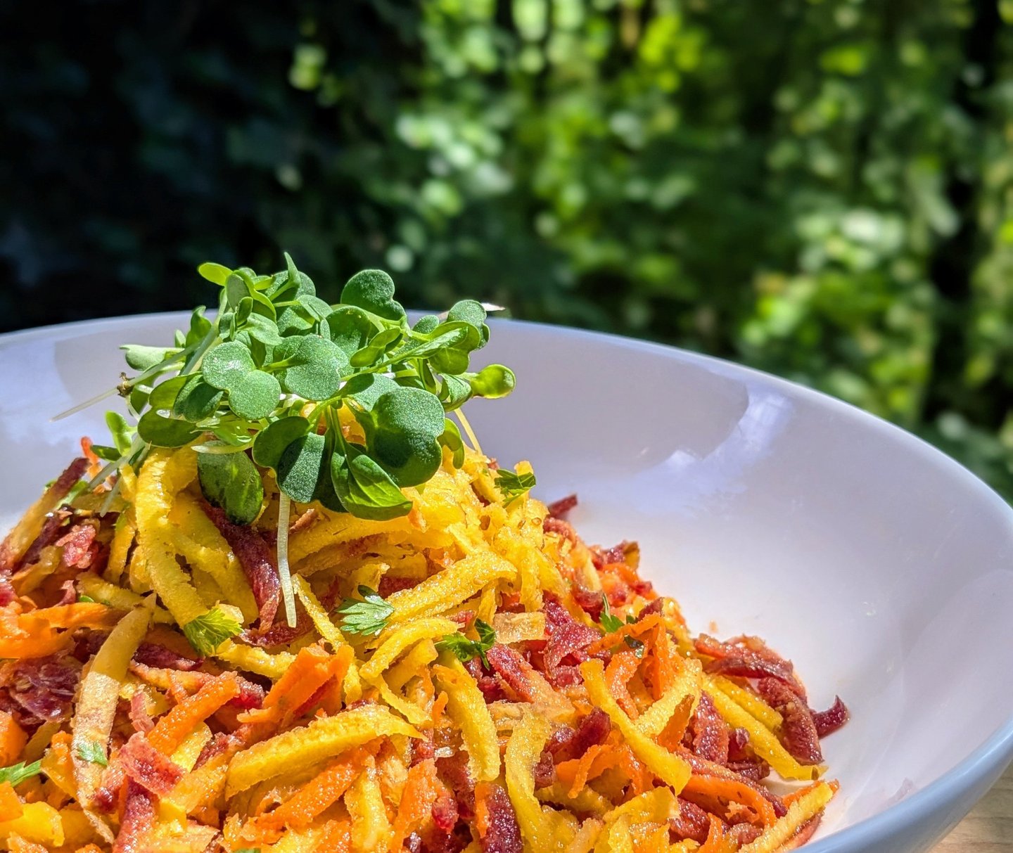 French carrot salad with microgreens