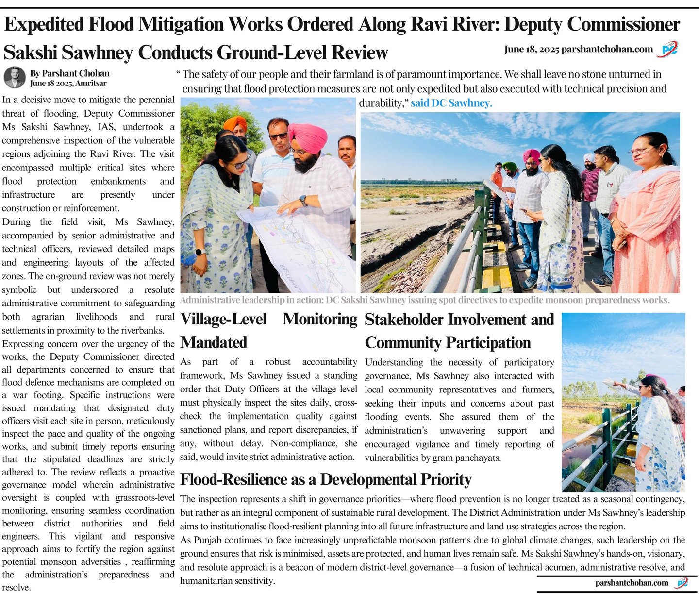Expedited Flood Mitigation Works Ordered Along Ravi River: Deputy Commissioner Sakshi Sawhney Conduc