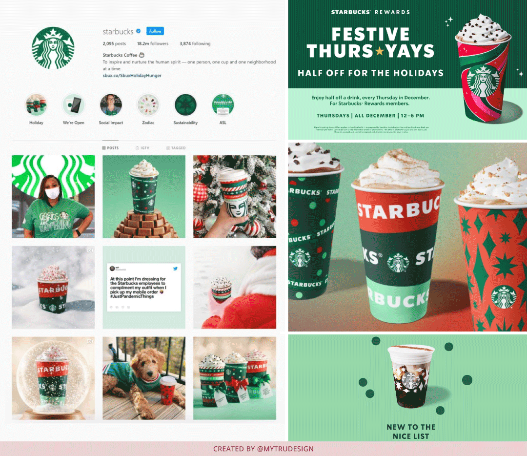 Starbucks holiday-themed cup with muted red and green accents, showcasing their festive yet brand-consistent design