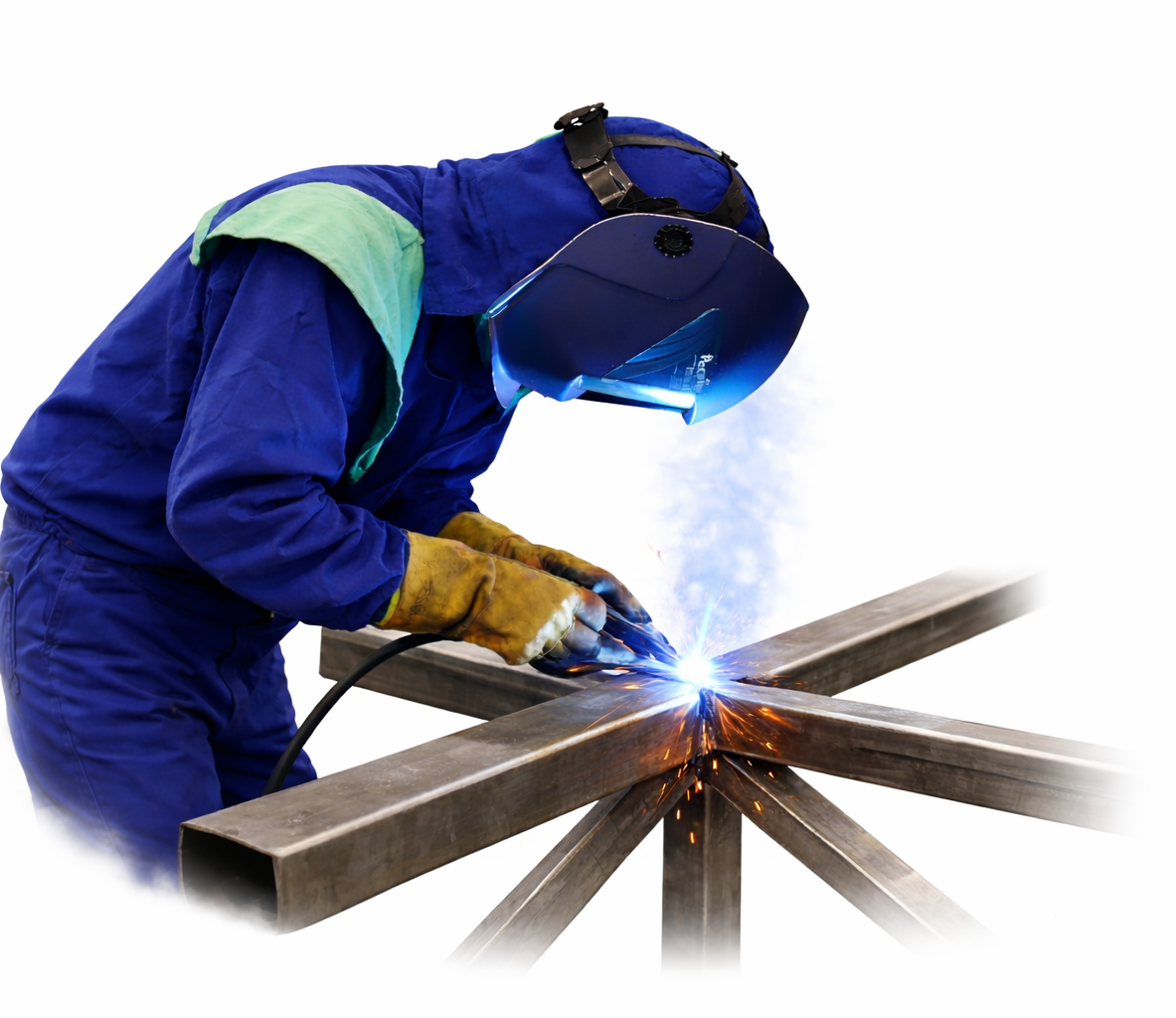 Soldador profesional trabajando estructura metálica en Vigo