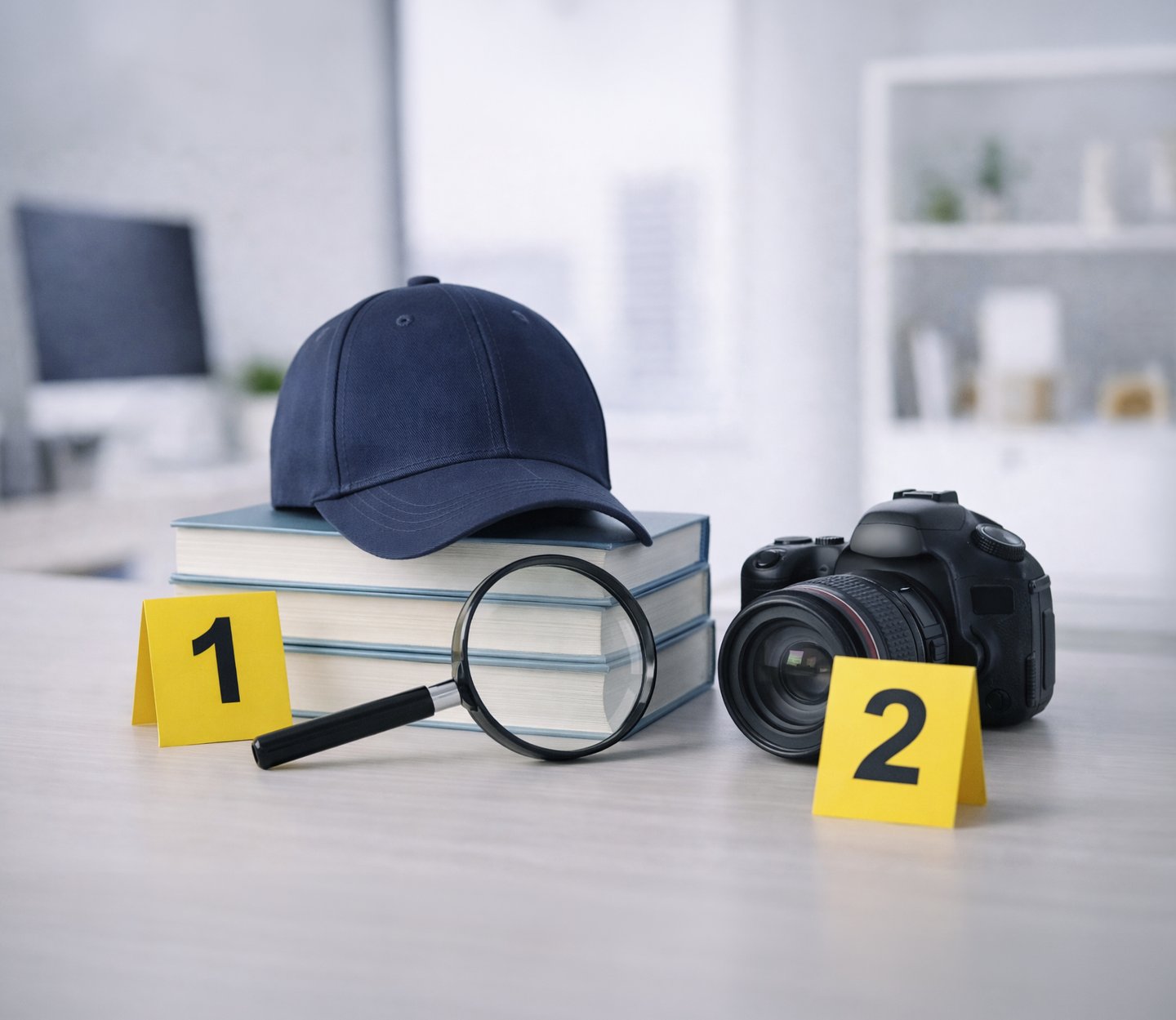 A modern day Sherlock Holmes image with a cap and magnifying glass.