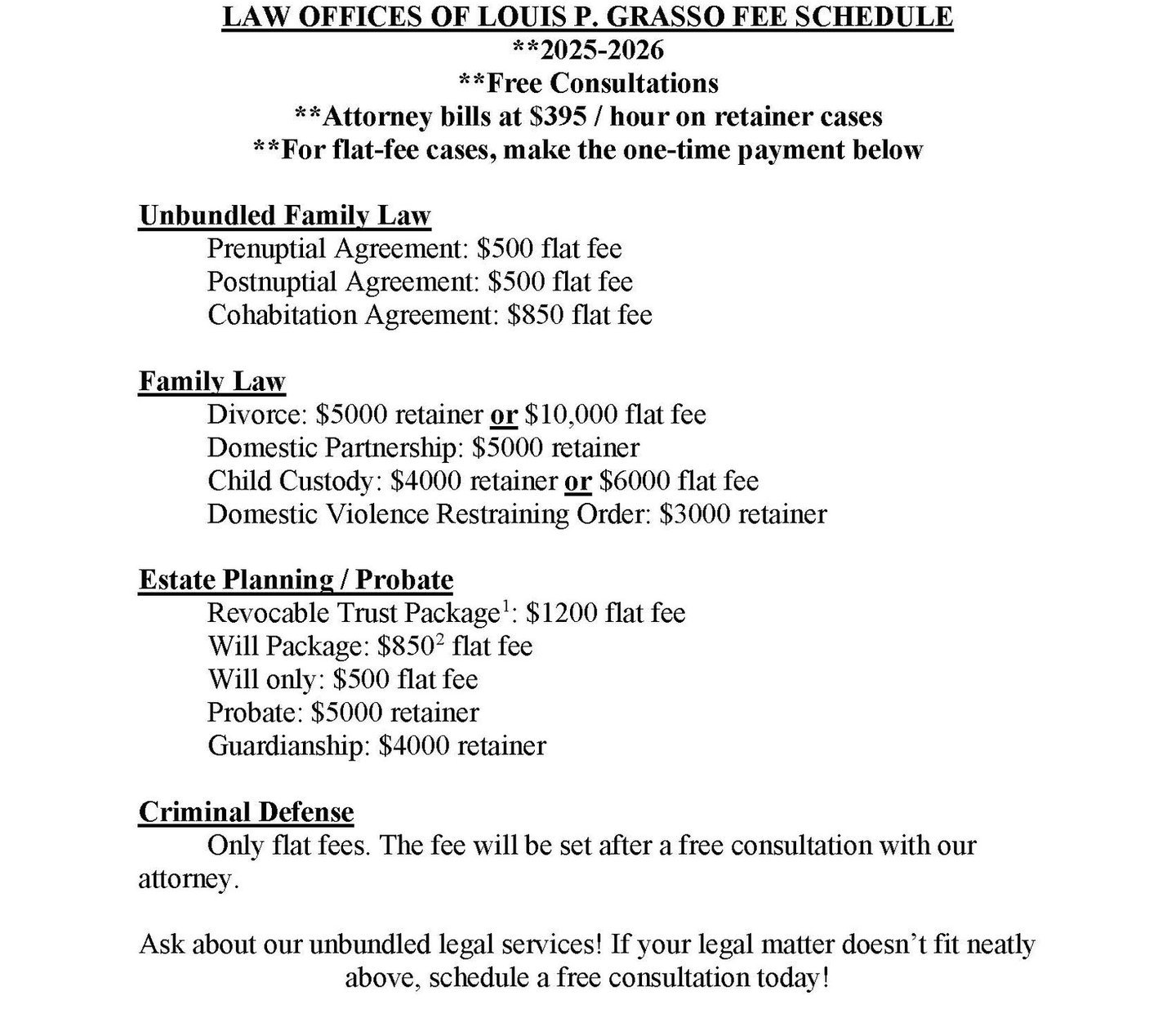 Alaska Fee Schedule